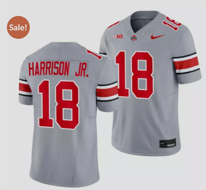 Men 2023 NCAA New Ohio State Buckeyes #18 Marvin Harrison Jr  Gray Jersey->ncaa teams->NCAA Jersey